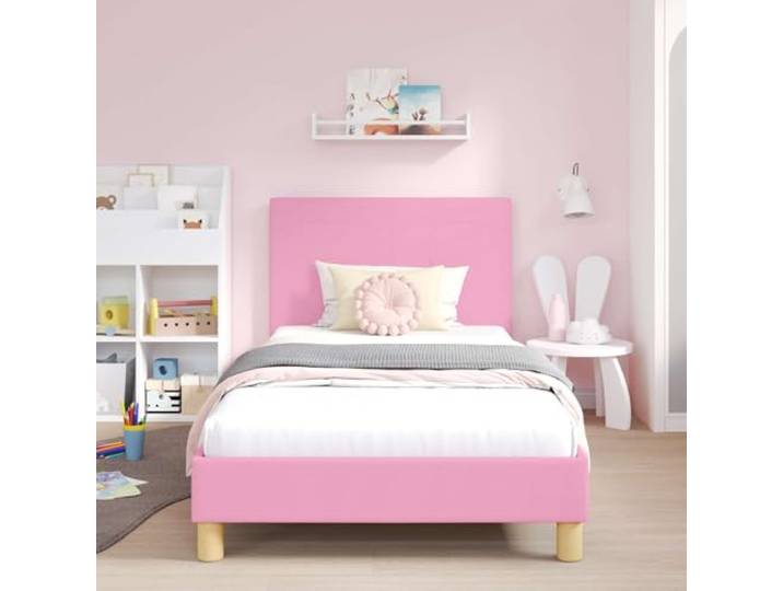 KTHLBRH Bettgestell, Rosa, klein, Einzelbett, 80 x 200 cm, Stoff Technisches Holz, geprüfte Taschen, niedriges Design, ohne Netz, einfache Montage