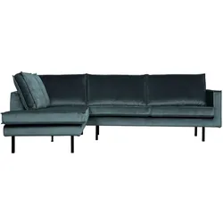 Ecksofa Rodeo Samt, modern mit Recamiere links, teal blau, komfortabel für 4-5 Personen