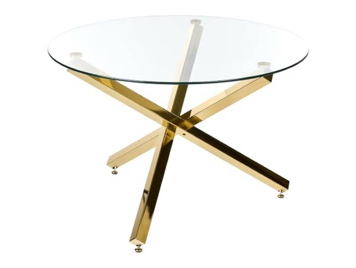 Moderner runder Esstisch mit Glasplatte ø110 cm goldener Metallfuß Butler