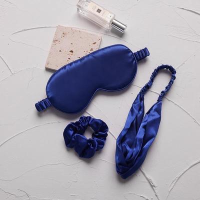 Everyday Crate SilkyDream Faux Silk Sleep Mask Set With Headband & Scrunchie For Restful Beauty Sleep royal Blue