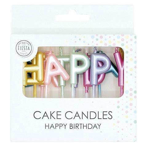 Globos Europe Kuchenkerzen-Set "Happy Birthday" in Pastellfarben (13x) (5712735111016)