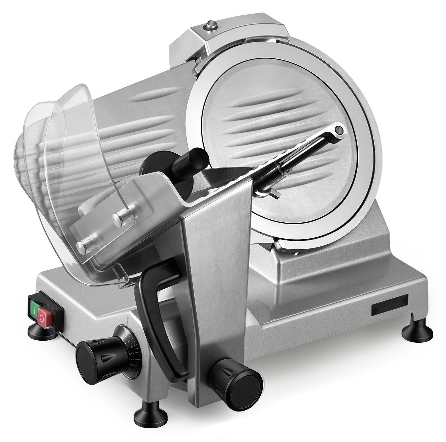 Elektrische Aufschnittmaschine - Allesschneider 25 cm Klinge - Leistung 240 W - Integrierter Schärfer - Schnittstärke 0-12 mm, stufenlos - Für gefrorenes Fleisch & Schinken