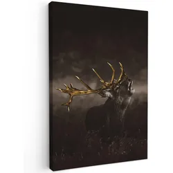 LEINWANDBILD Rotwild - Schwarz - Gold Wanddeko Schlafzimmer 60x90 cm