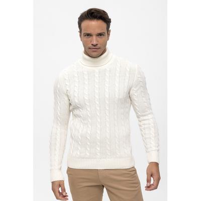 Rollkragenpullover FELIX HARDY "Rollkragenpullover mit Zopfmuster", Herren, Gr. L, ecru, 100% Baumwolle, hoch geschlossener Ausschnitt, Pullover Rollkragenpullover