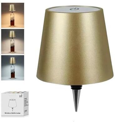 Inspired Living LumiBottle Wireless Wine Bottle Lamp Rechargeable Touch Control Table Lamp For Elegant Ambient Lighting gold