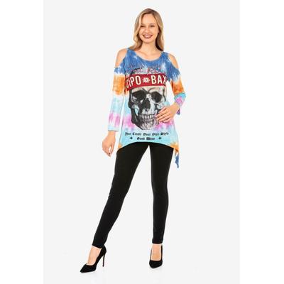 T-Shirt CIPO & BAXX "LONG SLEEVE T-SHIRT", Damen, Gr. L, blau, 100% Baumwolle, bedruckt, Basic, regular fit, Rundhals, Shirts T-Shirt, zusätzlich mit kleinen, glitzernden Steinchen besetzt