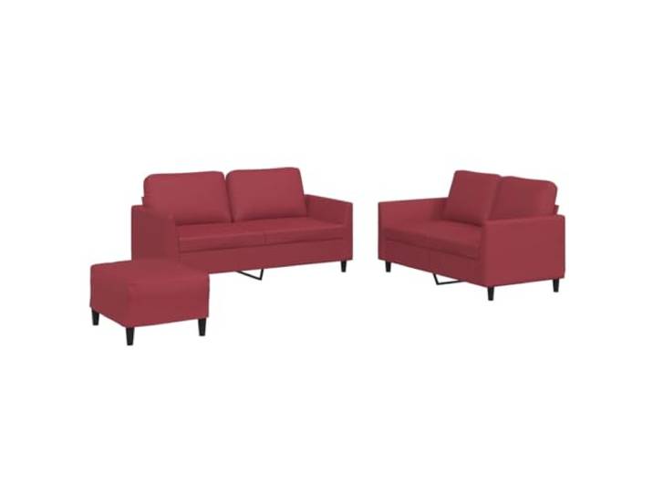 Todiikf 3-TLG. Sofagarnitur mit Kissen Weinrot Kunstleder Couch Set Bequemes Couch-Set mit Hocker und Kissen fuer Wohnzimmer und Gästezimmer aus pflegeleichtem Kunstleder in Weinrot.