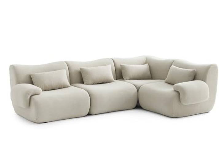 MILYsofa Modulares Ecksofa, 4-Sitzer, Bouclé-Bezug Cremebeige, Abnehmbare Kissenbezüge (Cremebeige, 4-Sitzer)