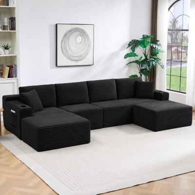 Kodotan sofa U-Shaped Corduroy Sofa Set, with 2 Ottomans, Deep Seat Double-Layer, Removable Cushion, No Assembly, DIY Modular Couch