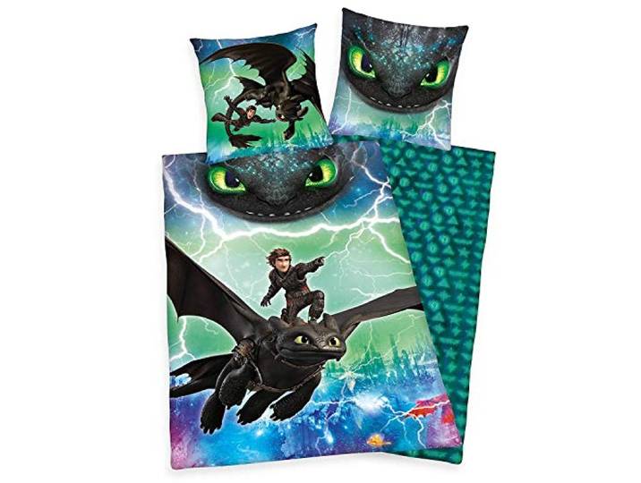 Herding DREAMWORKS DRAGONS Bettwäsche-Set, Wendemotiv, Bettbezug 135 x 200 cm, Kopfkissenbezug 80 x 80 cm, Baumwolle/Renforcé