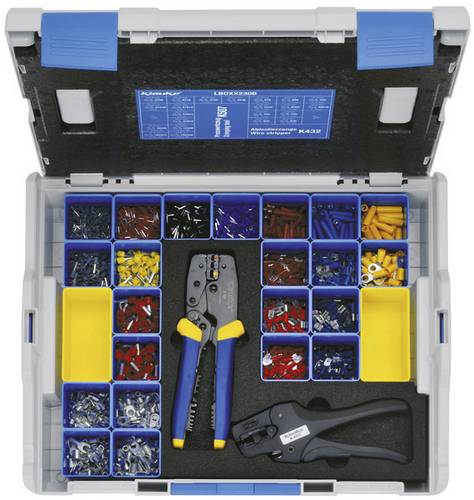 Klauke LBOXX230B Quetschverbinder-Sortiment inkl. Crimpzange, inkl. Abisolierzange, inkl. Flachsteckhülsen, inkl. Flachstecker