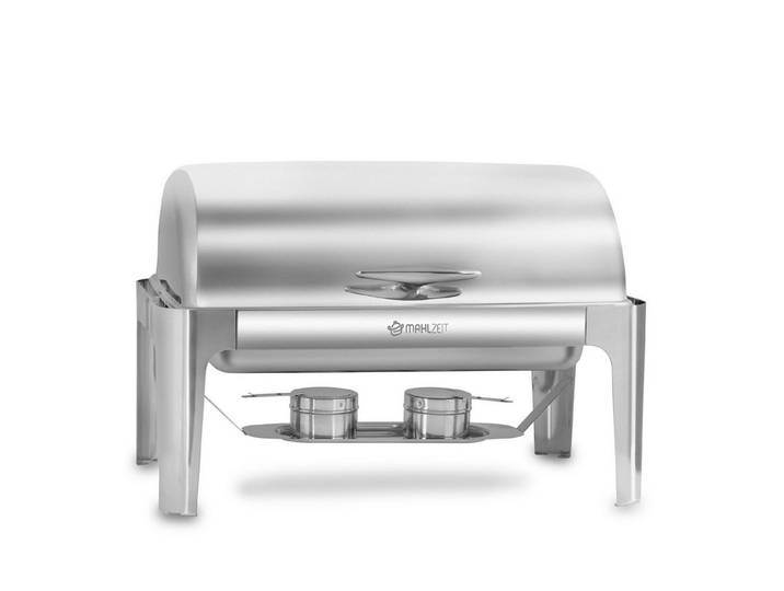 Mahlzeit Speisenwärmer Edelstahl Chafing Dish, 8 Liter, Rolltop, Speisenwärmer, Wärmebehälter, (6-tlg), Leises schließen dank Gummi Stopper
