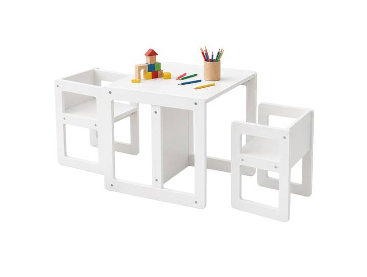 Relaxdays Kindersitzgruppe Weiß 3-tlg.-Set Mdf, Holzwerkstoff, 57x44x44 cm, Baby- und Kindermöbel, Kinderzimmer & Jugendzimmer, Kindersitzgruppe