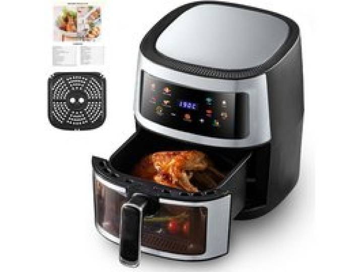 Friteuse à air chaud 6L - Friteuse sans huile avec Fenêtre visible Écran tactile Thermostat/8 Programmes/Recettes 1400W - Noir