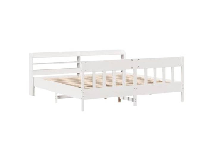 KTHLBRH Bettgestell weiß 200 x 200 cm Massivholz Kiefer Lattenrost, Kopfteil mit 3 Ablagen, robustes Bettgestell, ohne Matratze