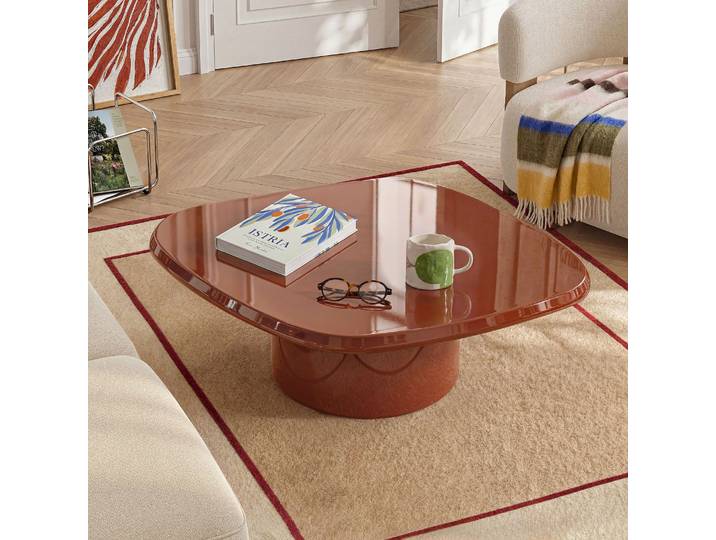 HABITAT - Table basse carrée laquage haute brillance - Orange brique - Luna