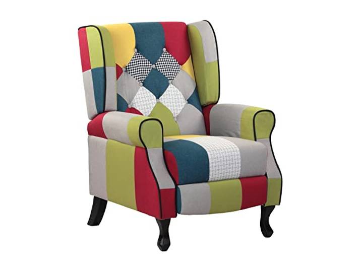 BRIGROS La voglia di fare WeHome – Relaxsessel mit ergonomischer Sitzfläche aus Stoff, Bettsessel, verstellbare Rückenlehne, für Wohnzimmer, Wohnzimmer und Büro (Patchwork, Patchwork)
