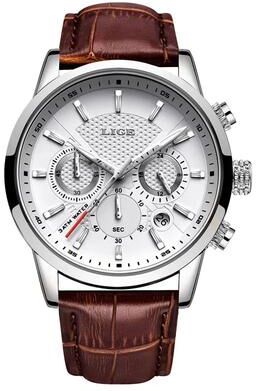 Uplift Essentials Luxury Chronograph Sport Watch Business Casual Leather Date Timepiece silver White