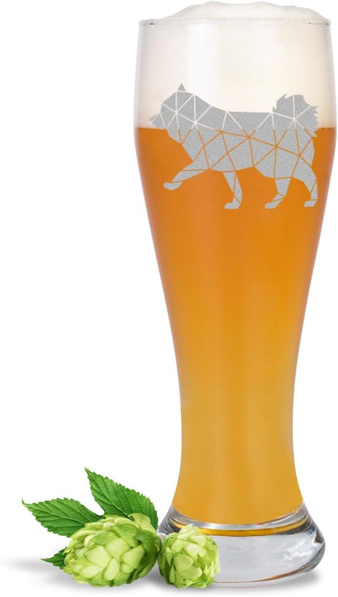 Weizenbierglas mit Gravur im Origami-Stil, Motiv Eurasier