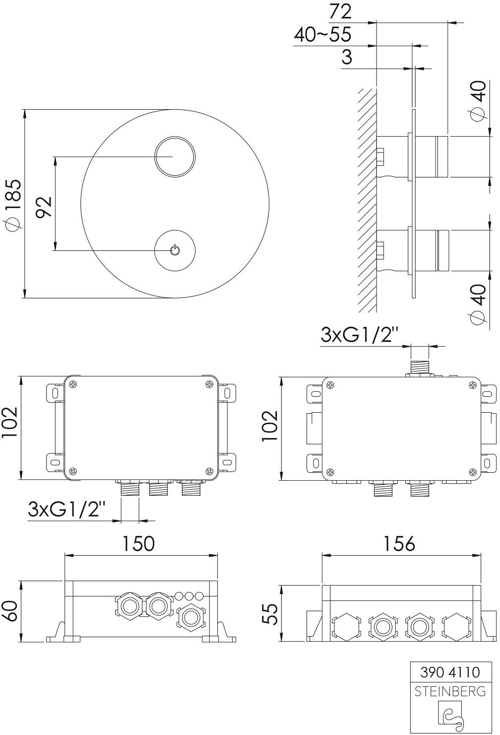 Steinberg iFlow vollelektronische Armatur mit Digitalanzeige, Rosette rund, Badarmaturen, 390 4110, chrom/schwarz