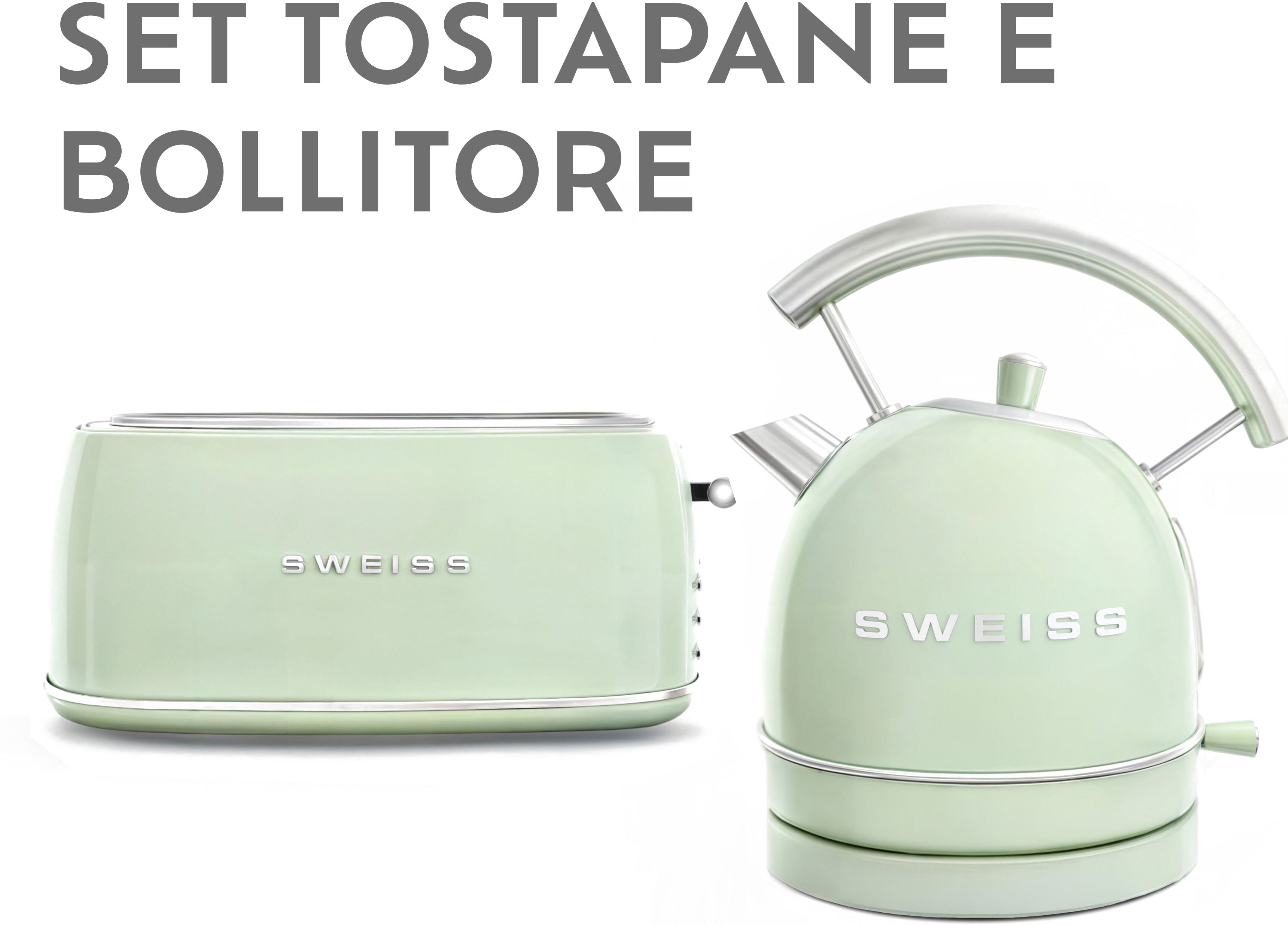 Ⓜ️🔵🔵🔵 SWEISS GRV7+KTL7 - Set di tostapane e bollitore elettrico vintage, colore VERDE R