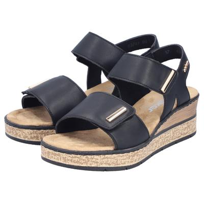 Keilsandalette RIEKER, Damen, Gr. 43, schwarz, Lederimitat, unifarben, Schuhe, Klettschuh, Sommerschuh, Plateausandale mit Schmuckelemente
