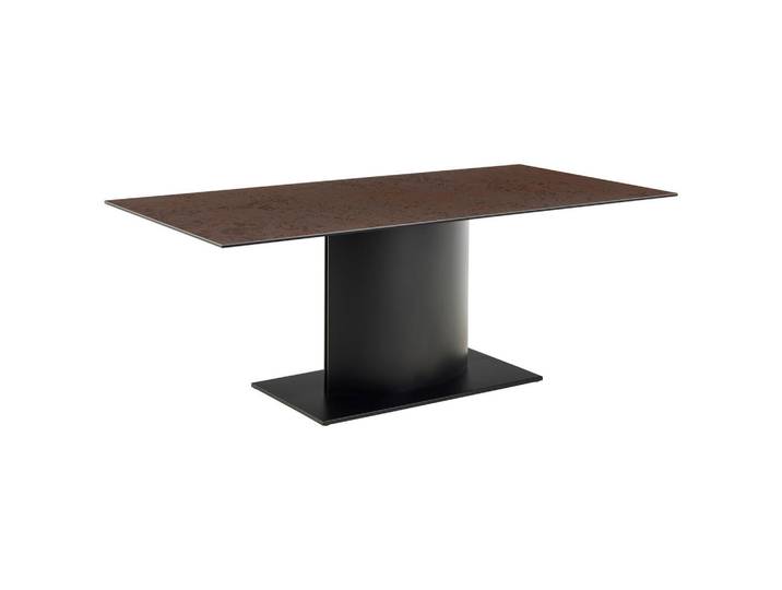Mid.you Esstisch Marbella, Braun, Schwarz, Rost, Metall, Keramik, Marmoroptik, rechteckig, Bodenplatte, 100x75.5x200 cm, Esszimmer, Tische, Esstische, Esstische Keramik