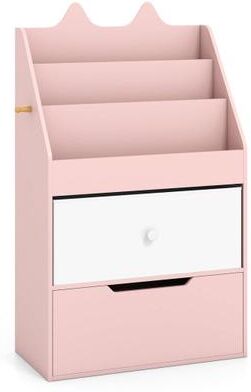 Costway Kids Bookshelf and Toy Storage Organizer with Drawers and Hook-Pink