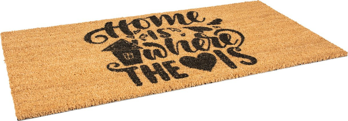 Rubbermagazijn Kokosmat Deurmat Home is where the hart is B/D: 100 x 50 cm