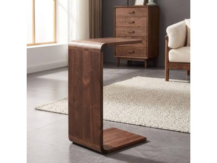 Weiwehome C-förmiger Beistelltisch Massivholz für Wohnzimmer & Schlafzimmer Massivholz, C-förmig, platzsparend, mobiler Couchtisch, Nachttisch(11.8in*24.4in)