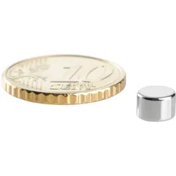 100 Scheibenmagnet, 6 mm, 4,0 mm, N45, 100 Stück, Neodym, silber