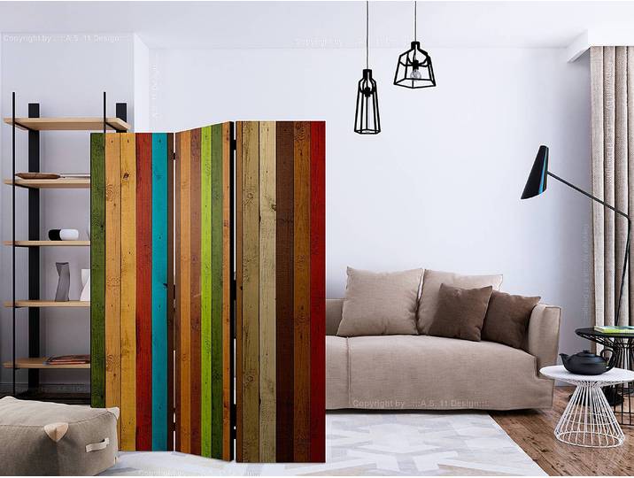 Paravent Wooden Rainbow 1 côté Intissé sur bois massif Multicolore 135 x 172cm
