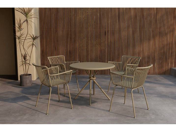 Garten Essgruppe Solvira – 5-teiliges Gartenmöbel-Set mit rundem Tisch - Beige - Luxusbetten24