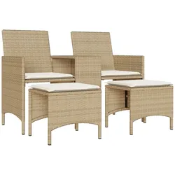 vidaXL Gartensofa 2-Sitzer mit Tisch und Hockern Beige Poly Rattan