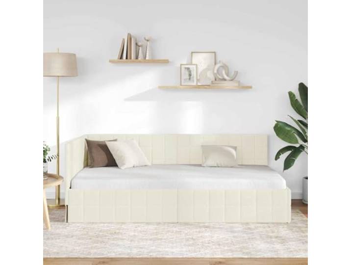 KTHLBRH Eck-Bettrahmen Creme 100 x 200 cm Platzsparendes Design, Rahmen aus Holz und Metall, wendbares Kopfteil, Sofabett