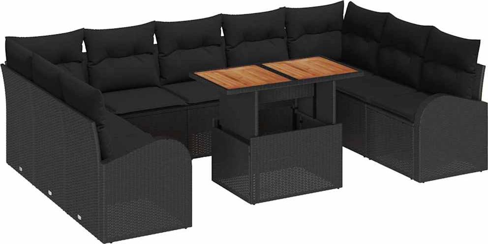 Garten-Sofa-Set, modular mit Stauraum, 9 Sitzplätze, aus wetterfestem Poly Rattan, robuster pulverbeschichteter Stahlrahmen, UV-beständig, Schwarz