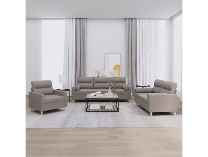 HEFZGDB 3-TLG. Sofagarnitur mit Kissen Taupe Stoff – Robuste Wohnlandschaft mit atmungsaktivem Bezug für langlebigen Komfort, strapazierfähige Polsterung und stabiles Metallgestell,