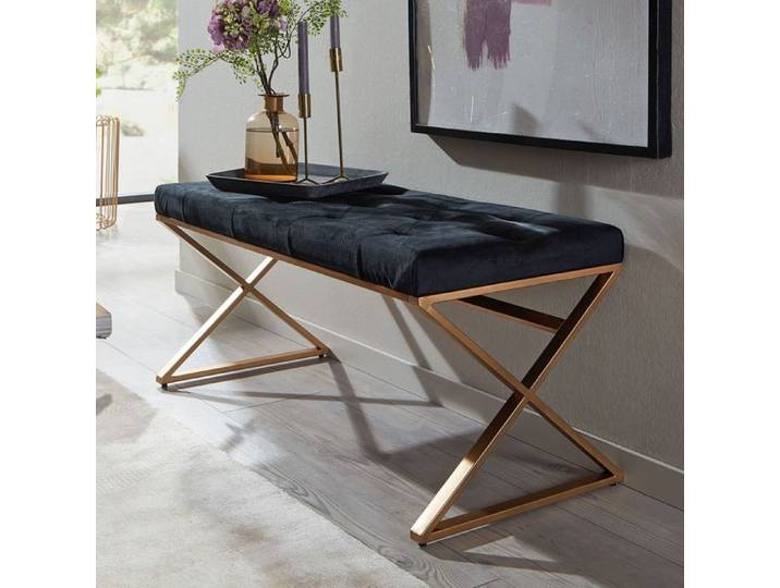WOHNLING Banc 90x44x46 cm Velours Noir Matelassé Banquette