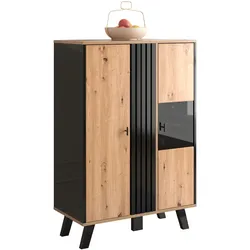 Merax Beistellschränke, Sideboard, Vitrinen mit Glas und LED-Beleuchtung, eine Kombination aus Schwarz und Holzfarben