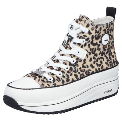 Plateausneaker RIEKER, Damen, Gr. 39, beige (leo, natur), Lederimitat, Textil, Schuhe Plateausneaker, High Top-Sneaker, Schnürboots in bequemer Form