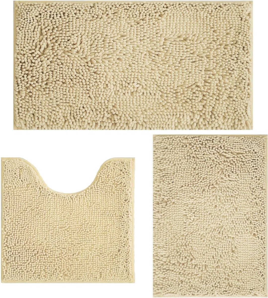 Badkamermat Set van 3 stuks - Extra dikke Chenille vloermatten - Camel