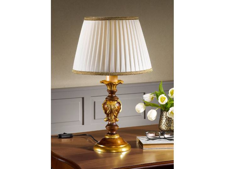 Tischleuchte mit echt Blattgold, Nussbaum-Gold