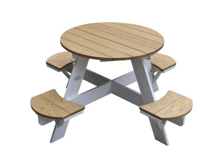 Kinder-Gartenset, Weiß, Braun, Holz, 4-teilig, Hemlocktanne, 120x56x120 cm, CE, FSC 100%, wetterbeständig, Gartenmöbel, Kinder-Gartenmöbel