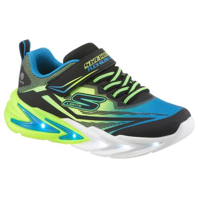 Sneaker SKECHERS "FLEX-GLOW ULTRA", Mädchen, Gr. 30, Textil, bunt (schwarz, neongelb), Lederimitat, Textil, Mesh, kontrastfarbene Details, Schuhe Sneaker, Klettschuh zum Schlüpfen, Größenschablone zum Download