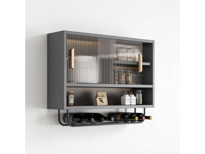 WNGJZZYC Küchenhängeschränke Mit Glastüren, Glas‑Aufbewahrungs‑Vitrine Verstellbare Ablagen, Einfach Zu Reinigender Metallrahmen, Für Bad, Eingangsbereich(Black,100x65x23cm/40x26x9in)