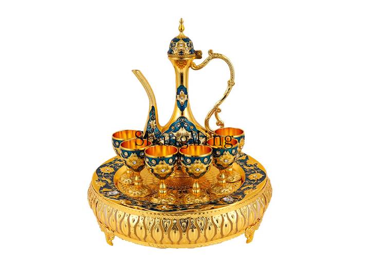 Ensemble de vin léger et luxueux DSA, ornement de bureau pour la maison, rétro, en alliage de zinc, verre à vin exquis, ensemble de carafe à vin