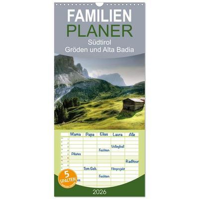 Familienplaner 2026 - Südtirol - Gröden und Alta Badia mit 5 Spalten (Wandkalender, 21 x 45 cm) CALVENDO