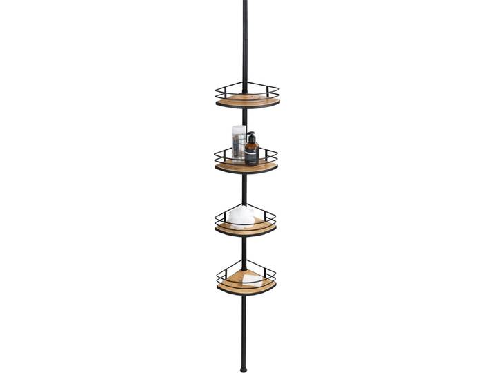 WENKO Telescopisch Doucherek Dolcedo 4-laags RVS zwart bamboe - FSC hout - Uitschuifbaar van 65 tot 275cm - Douchemand - Bevestigen zonder boren