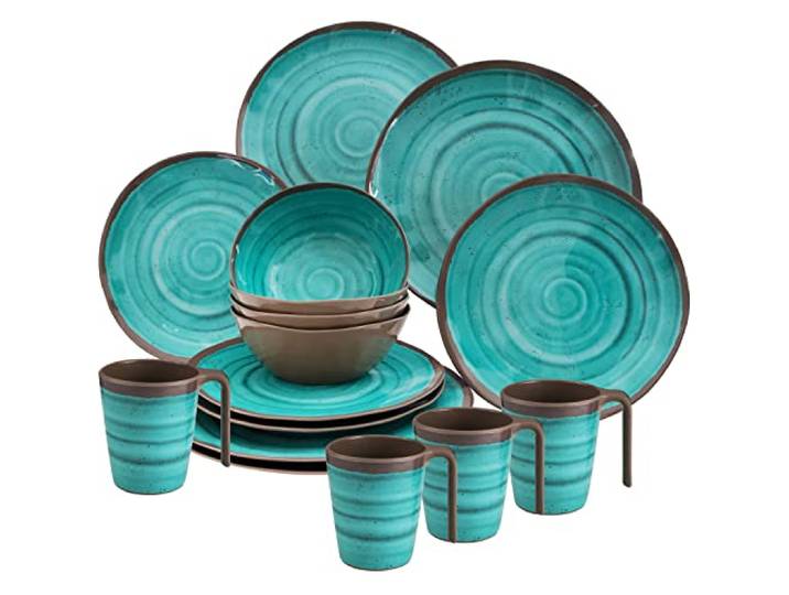 Melamin Camping Geschirrset Tassen 4 Personen 16 teilig Outdoor grün braun