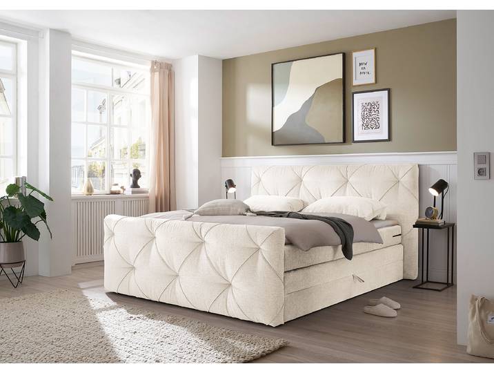 Boxspringbett Jariba 180 x 200cm Chenille Triss Beige